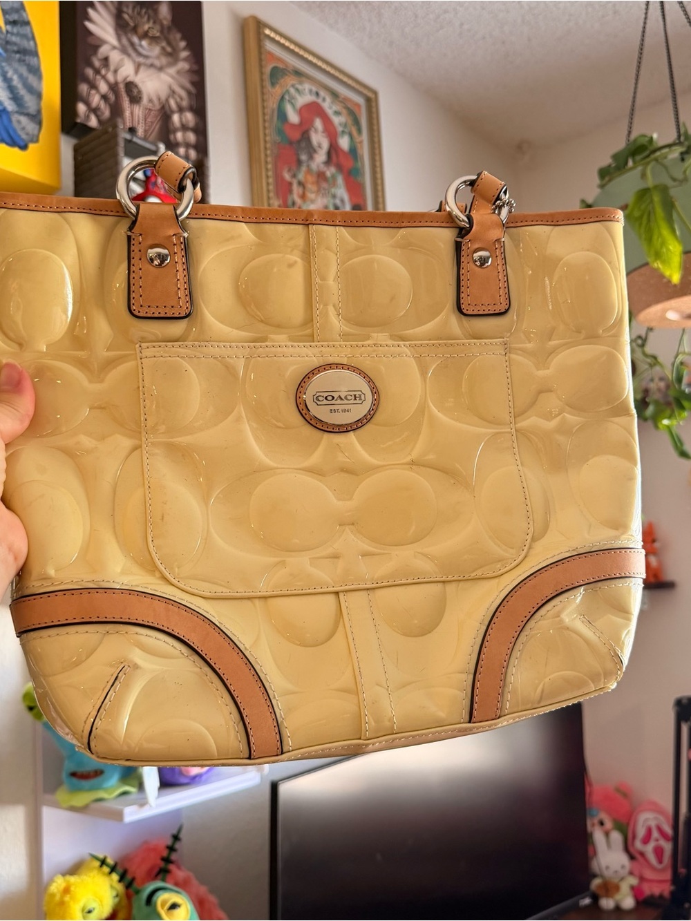 Vintage Coach vinyl leather pastel yellow purse